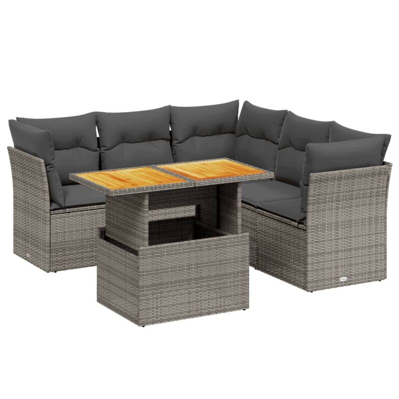 vidaXL Patio Sofa Set with Cushions Table and Sofas Outdoor 6 Piece Poly Rattan - 21.7 x 39.4 x 28.7