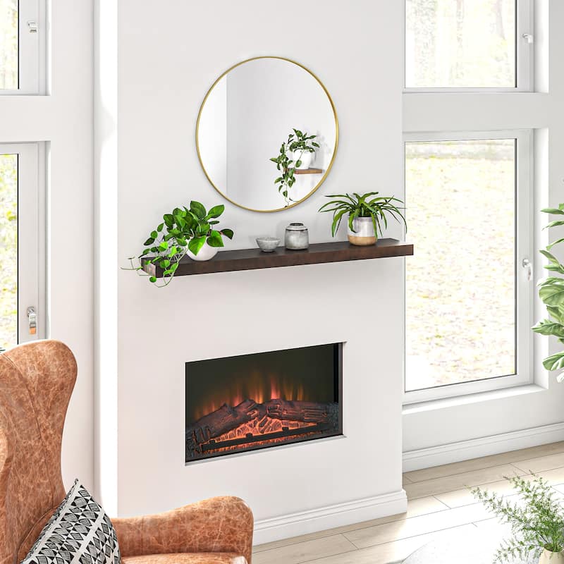 HOMCOM 48 Inch Fireplace Mantel, Floating Farmhouse Solid Fir Wood Shelf, Handmade Heavy Duty Wall Mounted Shelf - Walnut