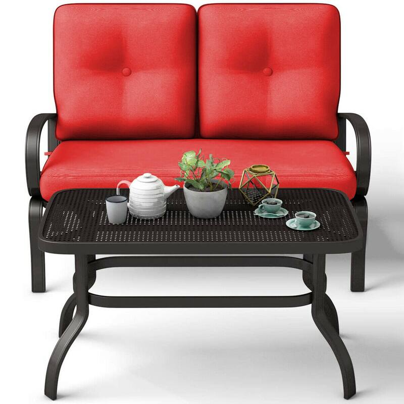 Gymax 2PCS Patio Loveseat & Table Set Cushioned Outdoor Furniture Set - See Details