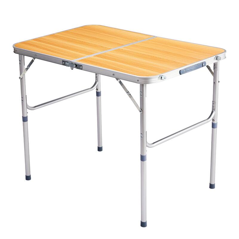 Portable Folding Table with Aluminum Frame and Wood Grain Top
