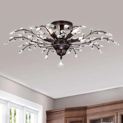 Holly 5-light Antique Copper Finish Crystal Leaves Flush Mount