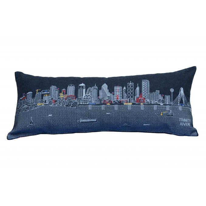 HomeRoots 35" Black Dallas Nighttime Skyline Lumbar Decorative Pillow