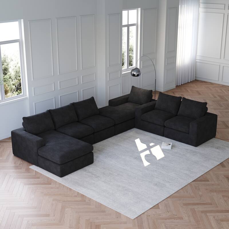 L-shaped Sectional Sofa Set of 2 Corduroy Upholstered Cloud Modular Couch with Chaise Free Combination Sectional Sofa Set