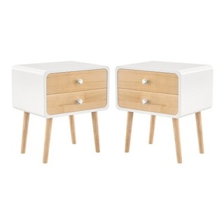 2-PCS Wood Nightstand Side Table Round Corner Cabinet With 2 Drawers ...