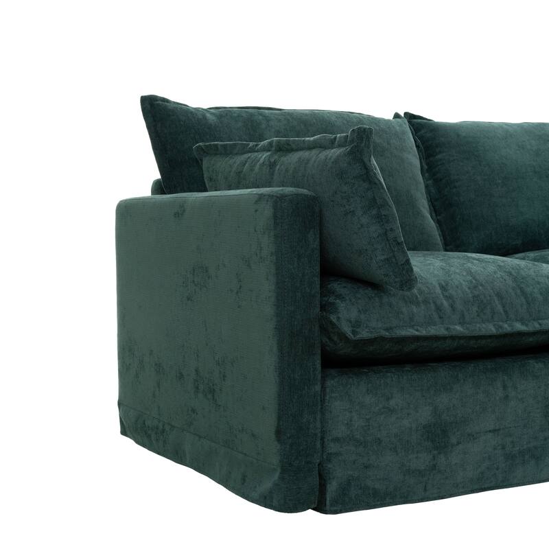 93.31" Linen Modular Sectional Sofa with Movable Ottoman, Solid Wood Frame, and High-Resilience Foam Cushions