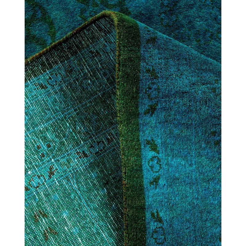 Overton Hand Knotted Wool Vintage Inspired Modern Contemporary Overdyed Green Area Rug - 8' 2" x 14' 5"