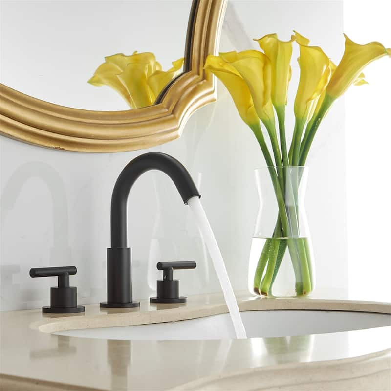 8 Inch Widespread Bathroom Faucet With Drain Assembly 3 Hole Bathroom Sink Faucet Black Double Handle Modern Basin Vanity Taps - Matte Black