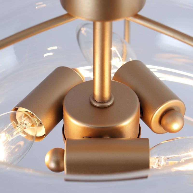 Modern Gold 3-Light Semi Flush Mount Ceiling Light with Clear Glass - Dark Gold - Dia.12"xH11.5"