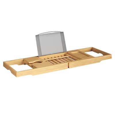 Bamboo Bathtub Tray - Wood Bath Caddy with Extended Sides for Bath Accessories by Home-Complete (Natural)