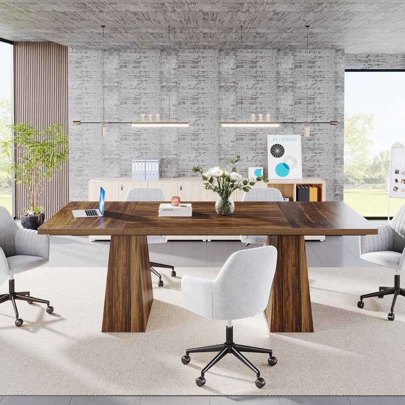 63" Modern Executive Desk, Large Computer Workstation with Sturdy Double Pedestal Base, Elegant Study & Writing Table - Brown