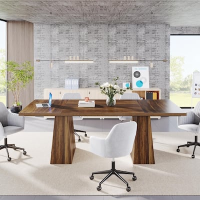 63" Modern Executive Desk, Large Computer Workstation with Sturdy Double Pedestal Base, Elegant Study & Writing Table