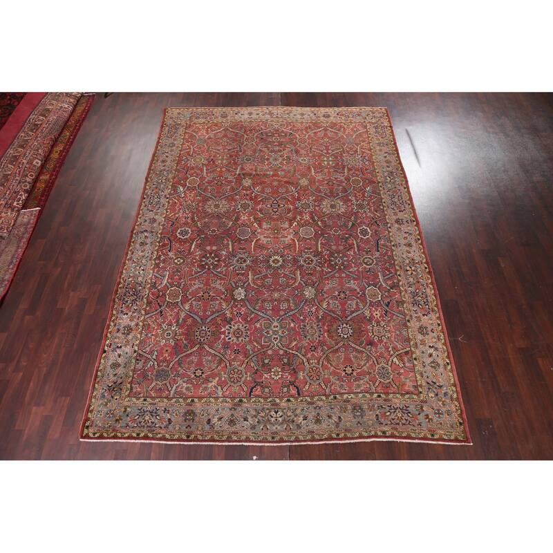 Pre-1900 Antique Sultanabad Persian Area Rug Hand-knotted Wool Carpet - 9'1" x 13'0"