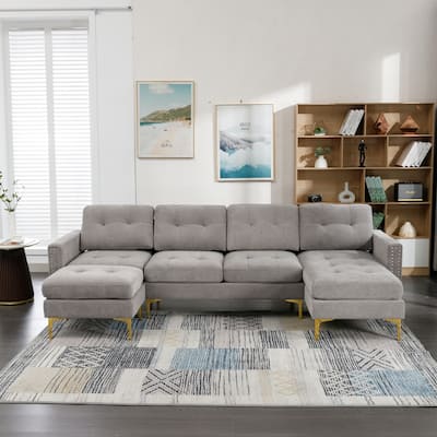 110.6" L-Shape Convertible Sectional Sofa Couch with Movable Ottoman for Living Room, Apartment, Office, Light Grey