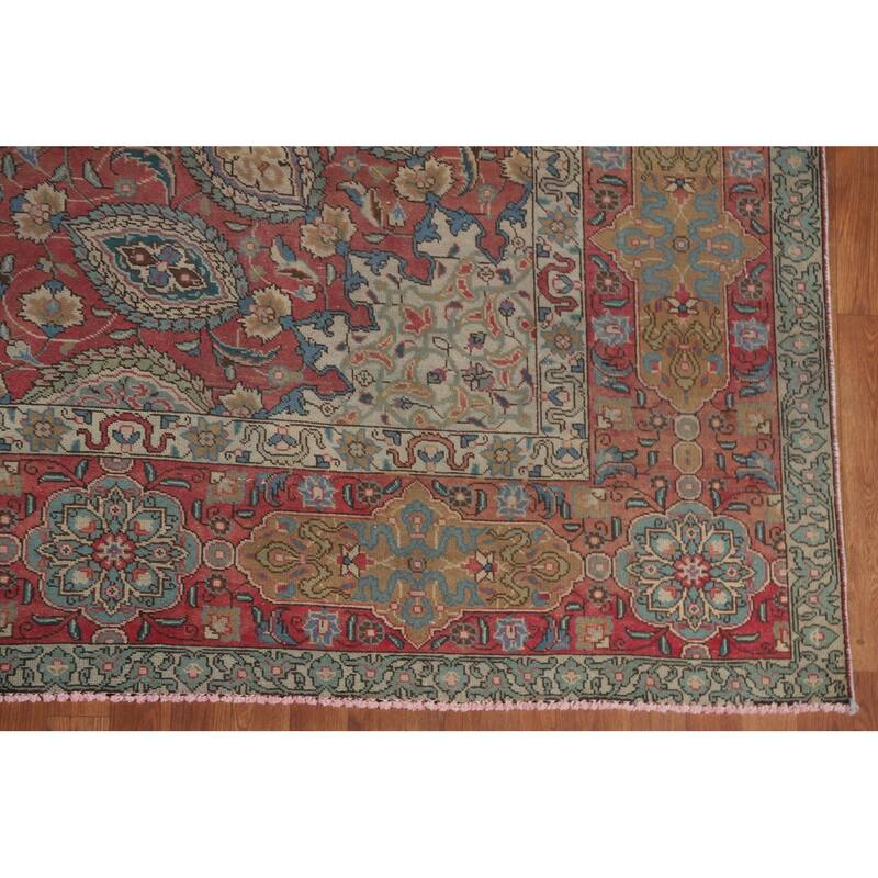Hand Knotted Oriental 100% Wool Carpet Traditional Floral Pink Tabriz Area Rug - 12' 10'' X 9' 11''