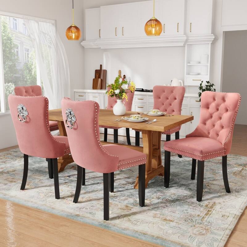 Solid Wood Velvet Upholstered Dining Chair Set of 6