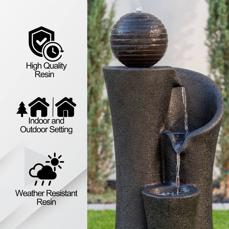 XBrand 41" Modern Sphere Curve Cascading Fountain, Resin