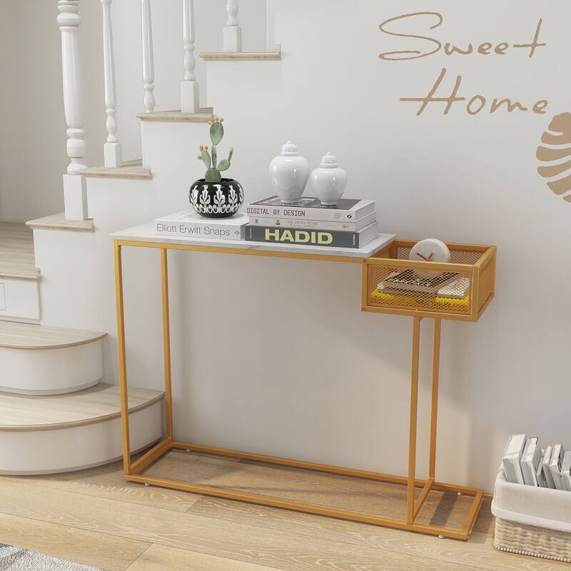 Gymax Console Table Faux Narrow Marble Entryway Sofa Table with