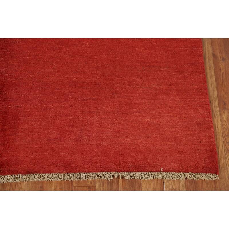 Modern Red Gabbeh Oriental Area Rug Hand-Knotted Wool Carpet - 5'6"x 7'10"