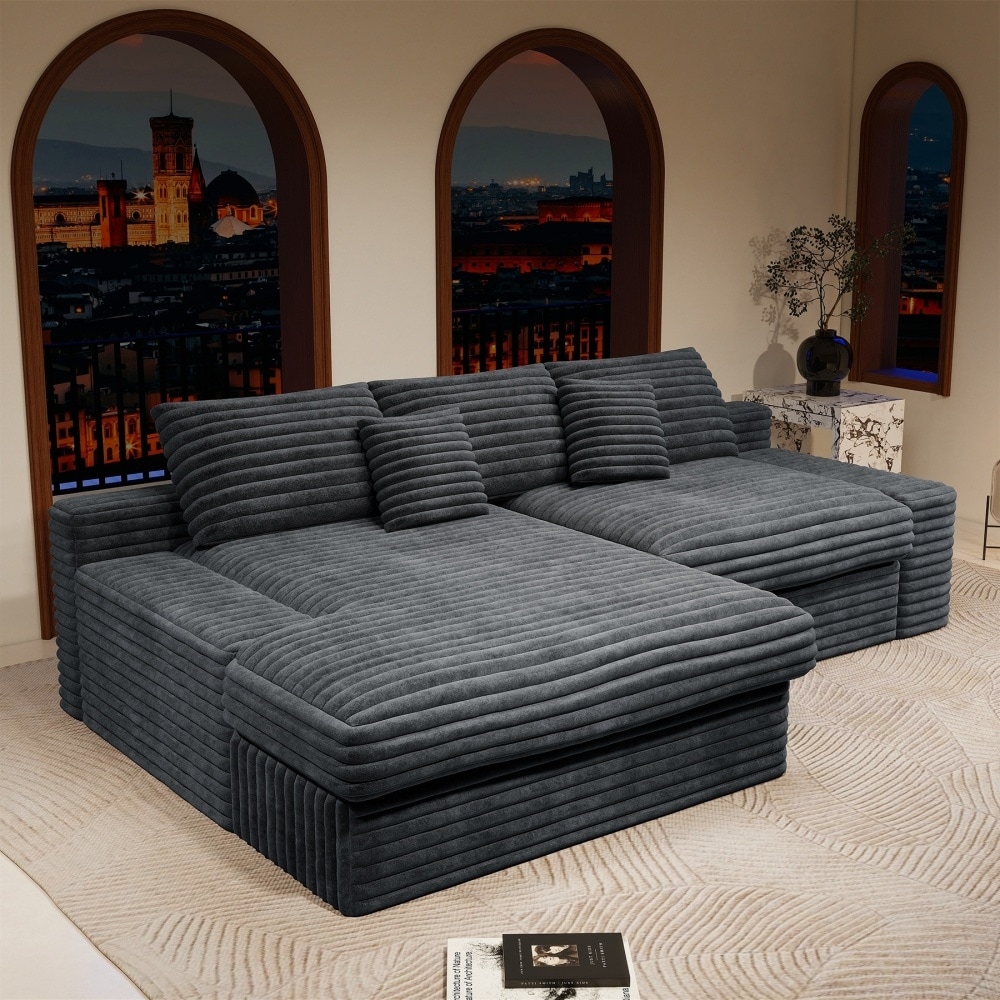 118.1" Modern 2-piece Plush Corduroy Sectional Sofa with Chaise Lounge