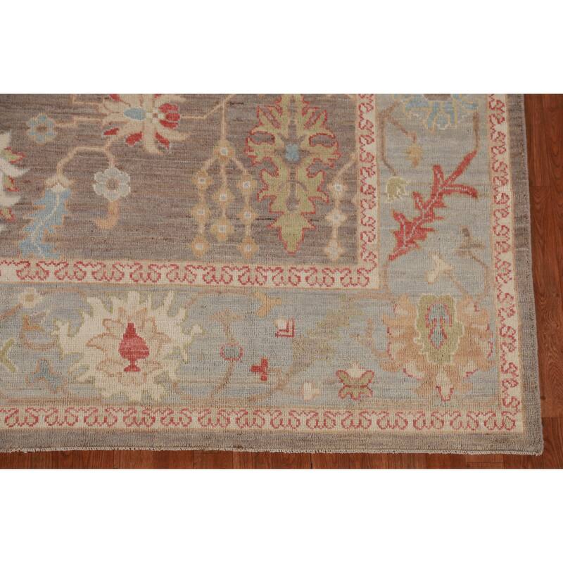 Hand Knotted Oriental 100% Wool Carpet Transitional All-Over Brown Oushak Area Rug - 9' 11'' X 8' 3''