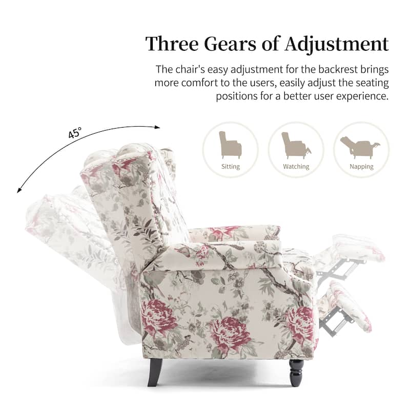 UIXE 2 Set Roderich Farmhouse Floral Print Push Back Recliner Chair