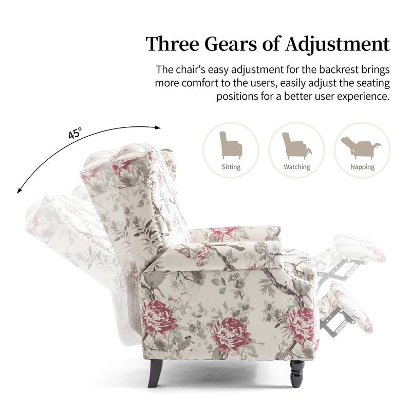 UIXE Roderich Farmhouse Floral Print Push Back Recliner Chair