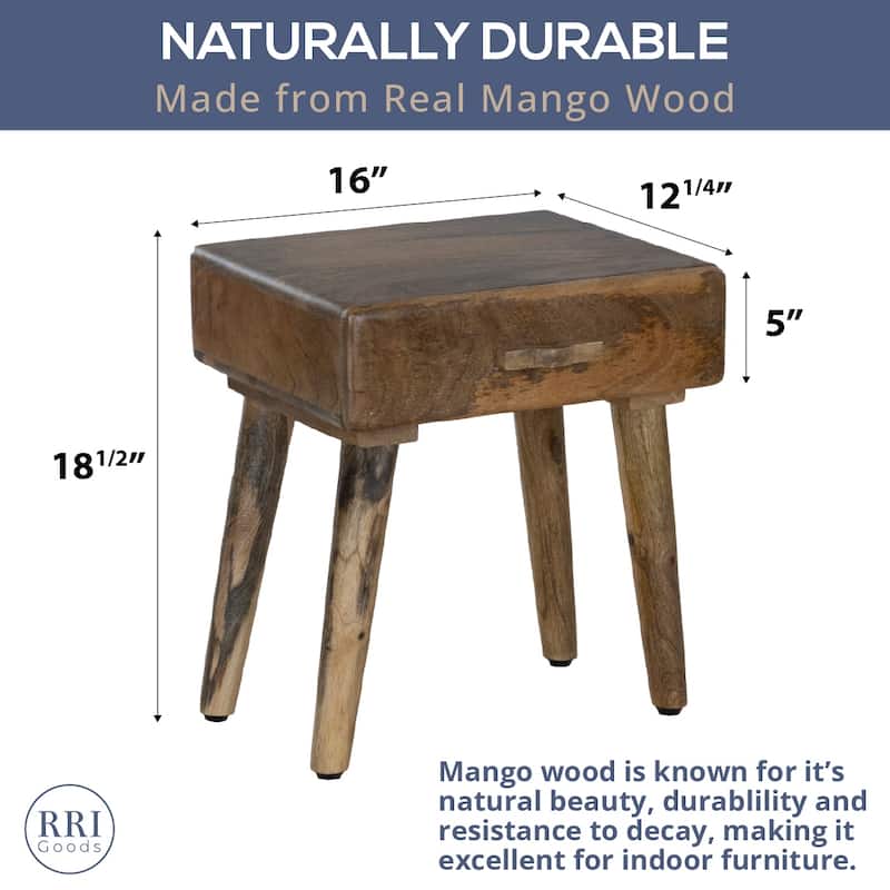 Rustic Mango Wood Side Table with Drawer - Natural Finish Accent Table - Fully Assembled, 18.5" H