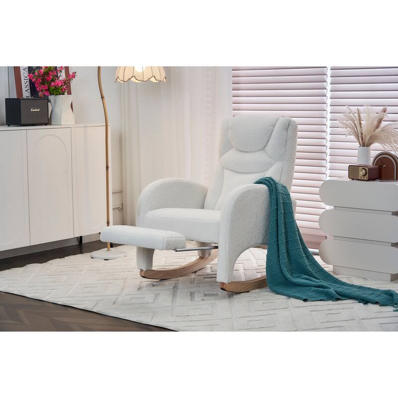 Cotton Linen Fabric Nursery Rocking Chair With Adjustable Footrest