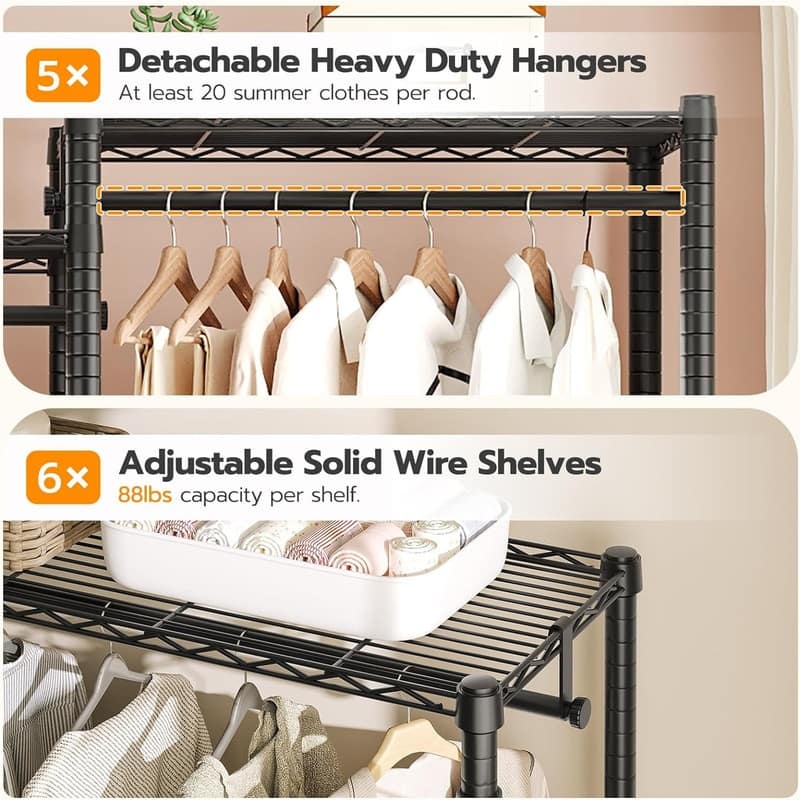 reestanding 6-Tier Closet Organizer - 15.4"D x 74.8"W x 76"H