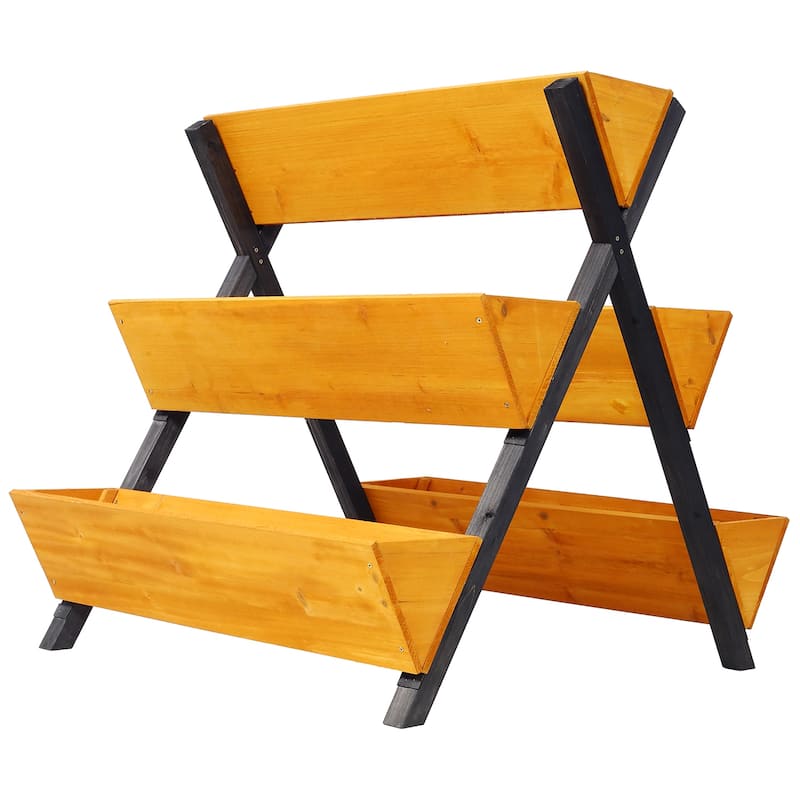 3-Tier Wooden Raised Garden Bed,Elevated Design for Herb Veggies,Brown