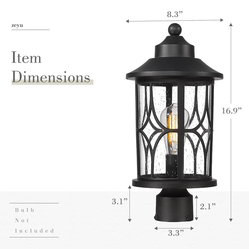 17 Inch Modern Outdoor Pole Light Seeded Glass, 1-Light Pier Mount - ‎8.3"L x 8.3"W x 16.9"H