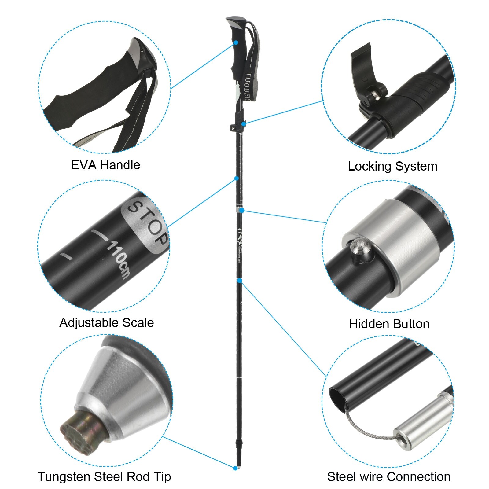 Trekking Poles, Collapsible Hiking Pole 37-43 Inch with Mud