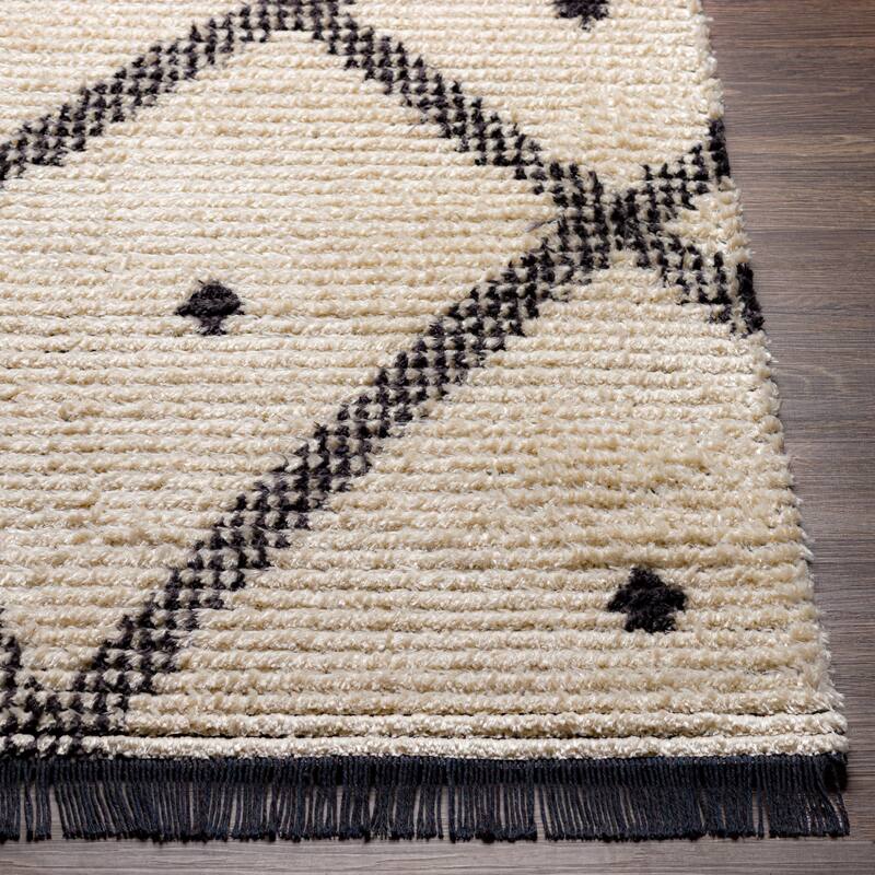 Livabliss Almaz Cream & Black Diamond Bohemian Area Rug