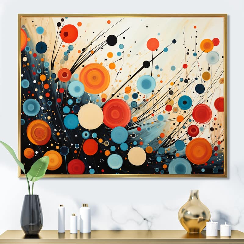 Designart "Colorful Mid Century Abstract Fusion VI" Mid-century Framed Wall Decor - 32 in. wide x 24 in. high - Gold
