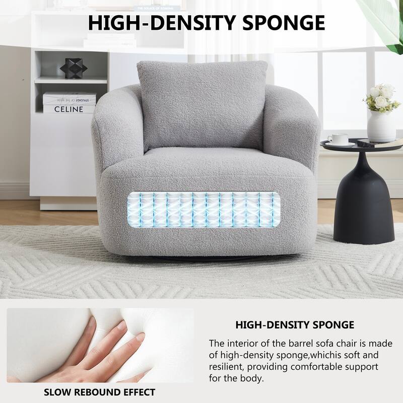 Swivel Round Sofa Chaise, Upholstered Sofa Chair with One Soft Pillow, Single Sofa with Adjustable Pillow