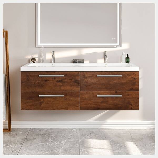 Surf 57 in. W x 19 in. D x 24 in. H Bathroom Vanity in White with White Acrylic Top with White Sink