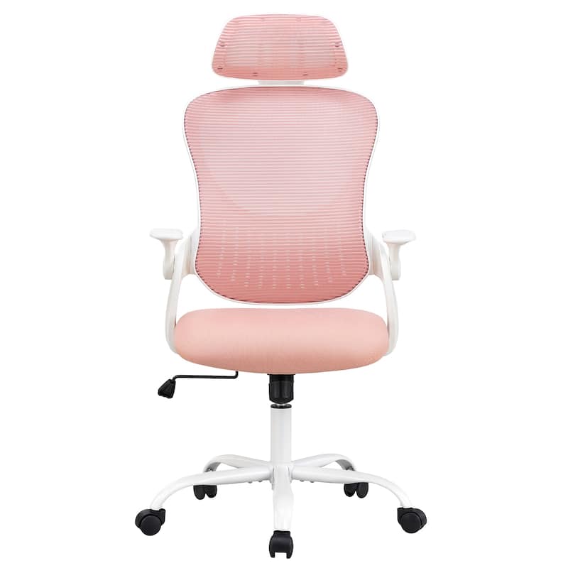 Ergonomic Mesh Office Desk Chair with Adjustable Headrest - Pink