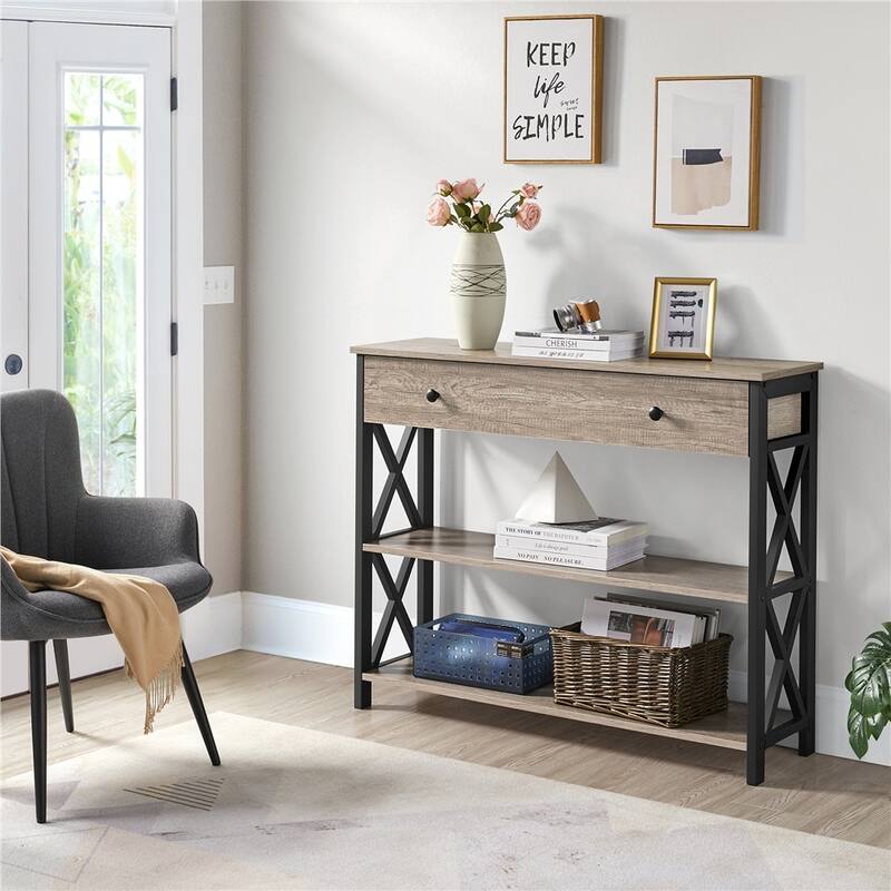 Yaheetech 3-Tire Wooden Console Table Entryway Table - Grey