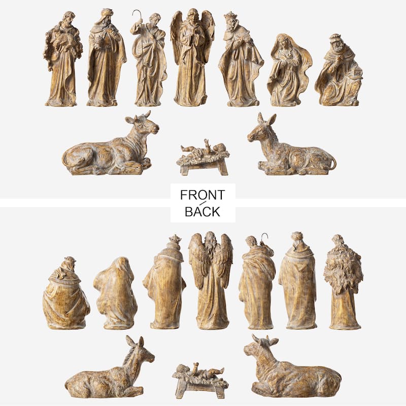 Glitzhome 10pcs 18.5"H Bronze/Ivory Resin Nativity Figurine Set