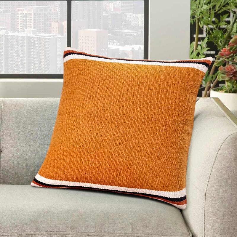 Handwoven Striped Cotton Throw Pillow Cover - 20" - Orange and White