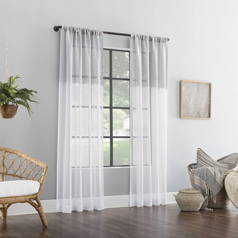 Clean Window Color Block Accent Anti-Dust Sheer Curtain Panel, Single Panel