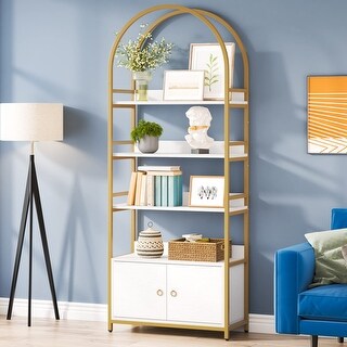 Tall Bookshelf with Storage Cabinet Door and Shelf for Living Room