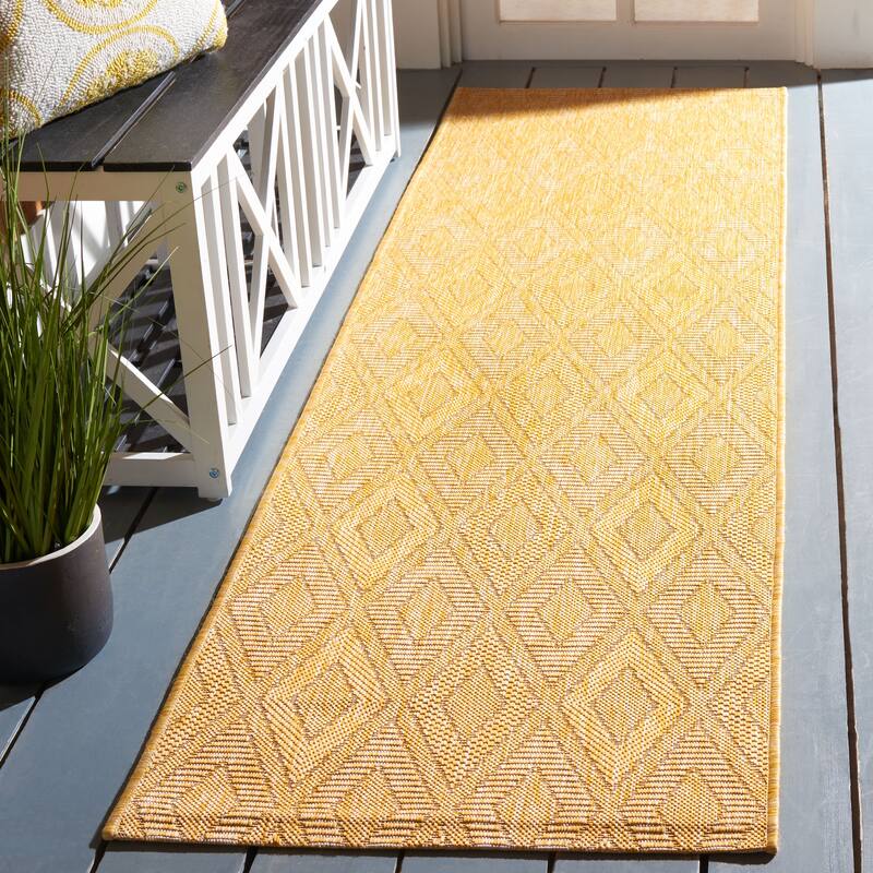 SAFAVIEH Courtyard Marolyn Indoor/ Outdoor Waterproof Patio Backyard Rug - 2'3" x 8' Runner - Gold