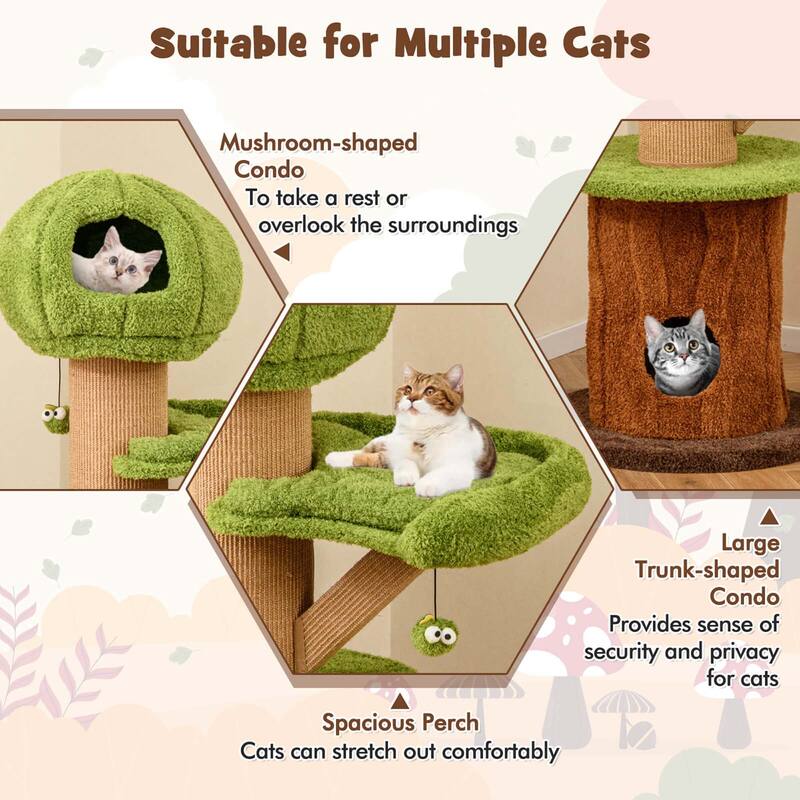 Costway 58" Mushroom Cat Tree for Indoor Cats with 2 Cute Condos Plush - See Details