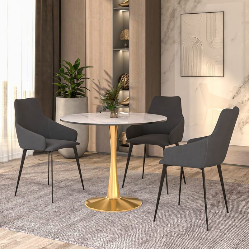 Bristol Round Dining Table 35 in. Sintered Stone Tabletop & Brushed Gold Stainless Steel Pedestal Base