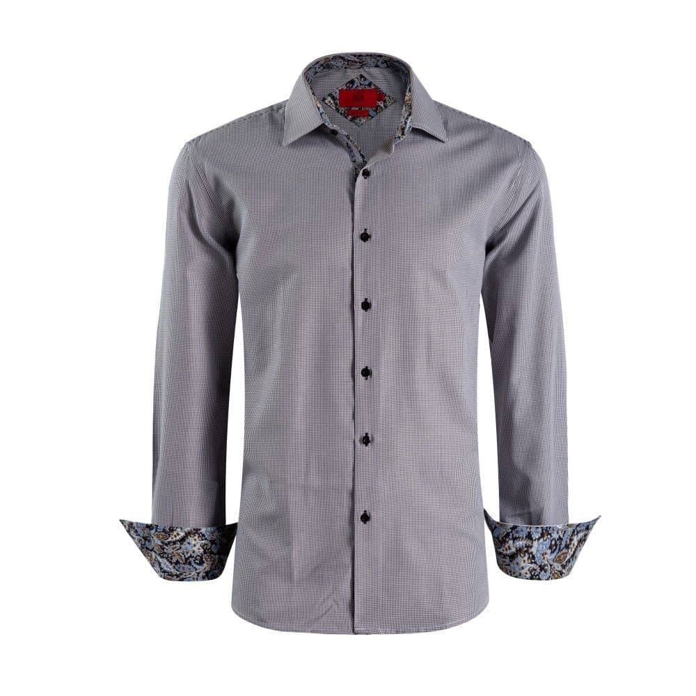 Elie Balleh Men's Grey Slim Fit Houndstooth Dress Shirt