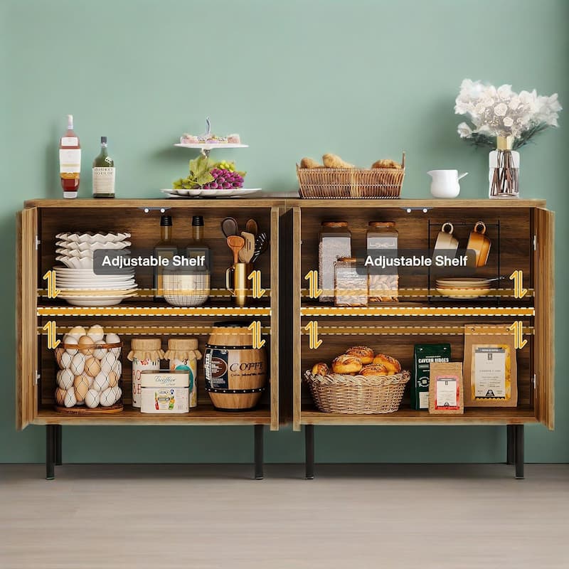 Modern Sideboard Buffet Cabinet with Adjustable Shelves and Metal Legs for Dining Room Storage - 59.05"L x 13.78"W x 31.49"H