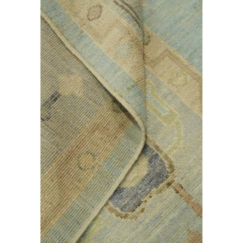Vegetable Dye Blue Oushak Turkish Area Rug, Floral Geometric Carpet - 12' 0'' X 9' 3''