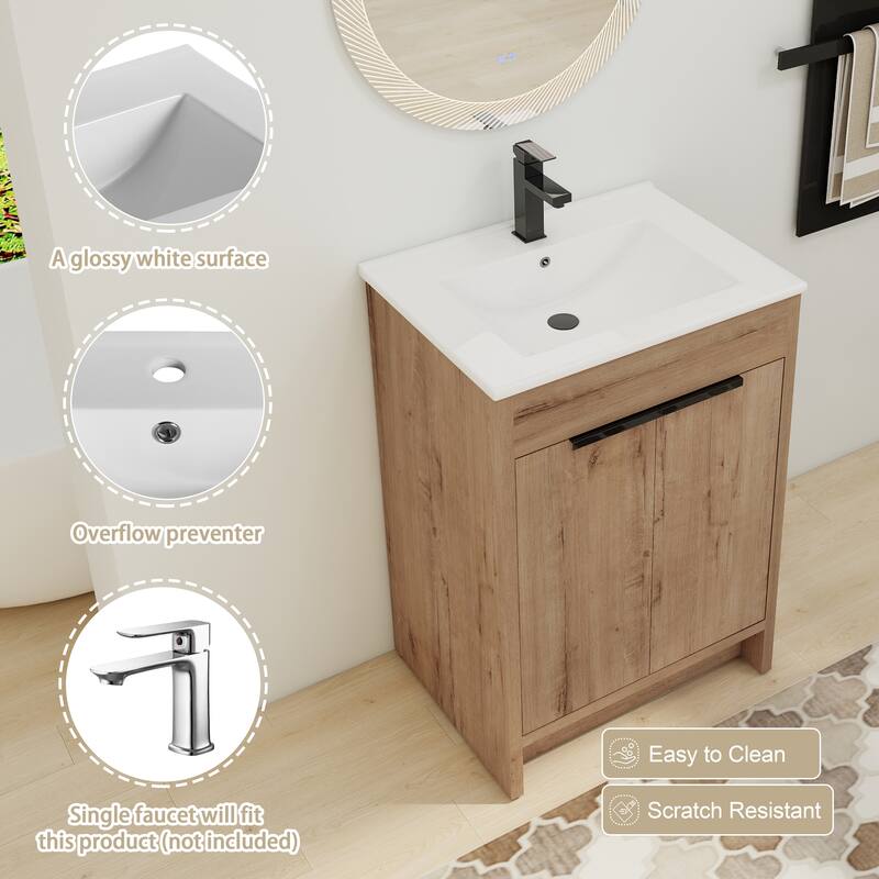 ARTCHIRLY 24/30/36 Inch Bathroom Vanity with Sink, Freestanding Bathroom Vanity with 2 Soft Close Doors and Adjustable Shelf