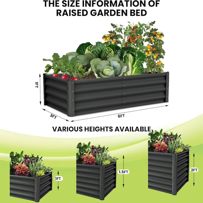 2-Pack 6x3x1 ft Galvanized Raised Garden Beds - Large Outdoor Planter Box with Open Base Dark Gray